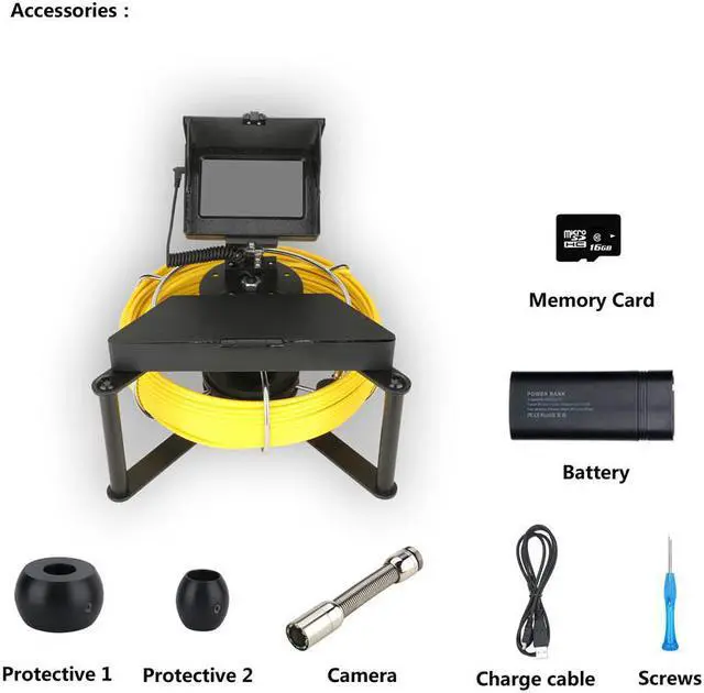 Alt view image 7 of 7 - VisiPower Sewer Pipe Inspection Camera with 16GB TF Card DVR Sewer Drain Industrial Endoscope IP68 5600MHA Battery 4.3inch IPS color monitor cable Cable Length 30m/98ft