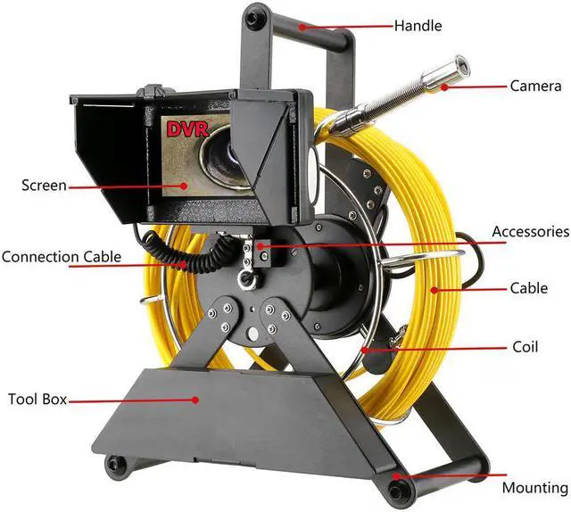 Alt view image 4 of 7 - VisiPower Sewer Pipe Inspection Camera with 16GB TF Card DVR Sewer Drain Industrial Endoscope IP68 5600MHA Battery 4.3inch IPS color monitor cable Cable Length 30m/98ft