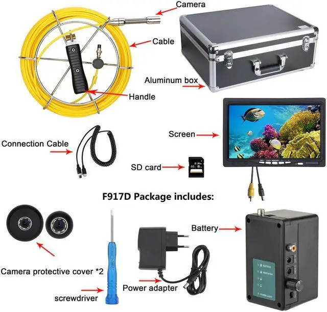 Alt view image 7 of 7 - visiPower Drain Sewer Pipeline Industrial Endoscope Pipe Inspection Multifunctional Video Camera 7" Display Screen Video Recording Lens dia 17mm 8GB SD Card Waterproof IP68 Cable length 20m/65ft