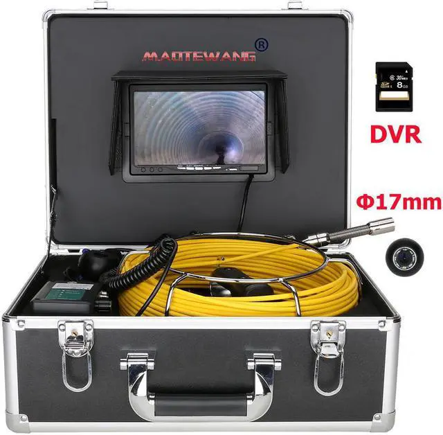Main image of visiPower Drain Sewer Pipeline Industrial Endoscope Pipe Inspection Multifunctional Video Camera 7" Display Screen Video Recording Lens dia 17mm 8GB SD Card Waterproof IP68 Cable length 30m/98ft