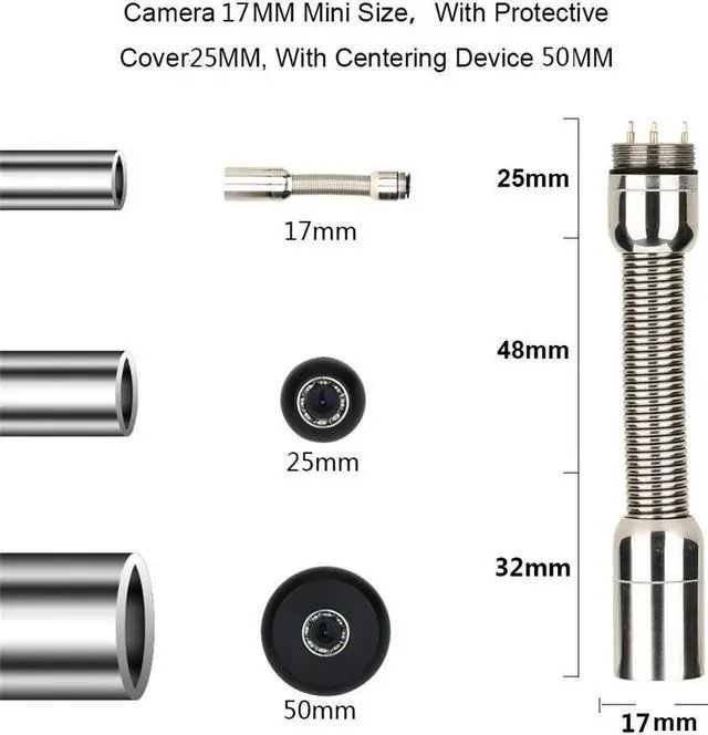 Alt view image 3 of 7 - visiPower Drain Sewer Pipeline Industrial Endoscope Pipe Inspection System Video 7" Display Screen Video Recording Meter Counter Lens dia 17mm 8GB SD Card Waterproof IP68 Camera Cable Length 20m/65ft