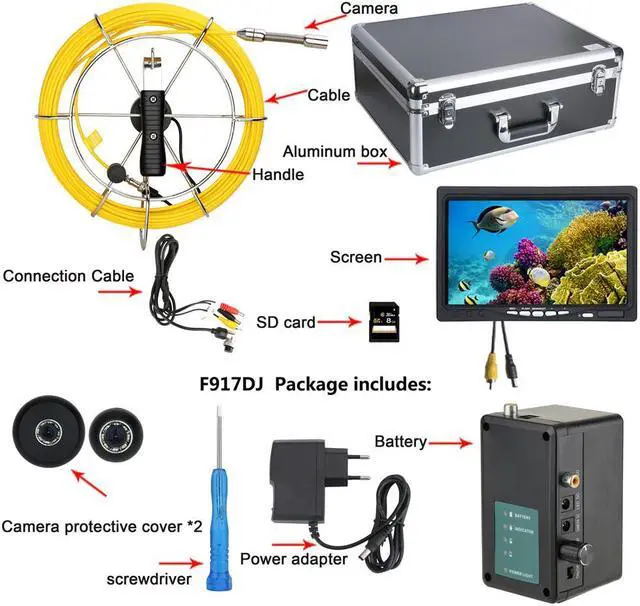 Alt view image 7 of 7 - VisiPower Drain Sewer Pipeline Industrial Endoscope Pipe System Video 7" Display Screen,Video Recording + Meter Counter, Lens dia 17mm 8GB SD Card Waterproof IP68 Cable Length30m/98ft Camera