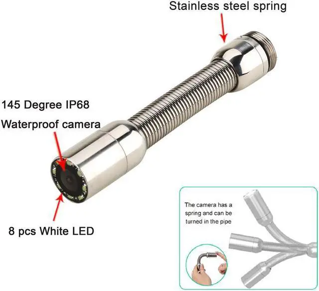 Alt view image 5 of 7 - visiPower Drain Sewer Pipeline Industrial Endoscope Pipe Inspection System Video 7" Wireless WiFi Display screen for Android/IOS, Lens dia 17mm 8GB SD Card Waterproof Camera, Cable Length 40m/131ft