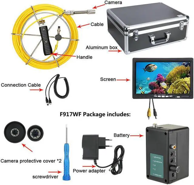 Alt view image 7 of 7 - visiPower Drain Sewer Pipeline Industrial Endoscope Pipe Inspection System Video 7" Wireless WiFi Display screen for Android/IOS, Lens dia 17mm 8GB SD Card Waterproof Camera, Cable Length 50m/164ft