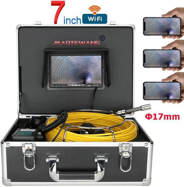 Main image of visiPower Drain Sewer Pipeline Industrial Endoscope Pipe Inspection System Video 7" Wireless WiFi Display screen for Android/IOS, Lens dia 17mm 8GB SD Card Waterproof Camera, Cable Length 50m/164ft