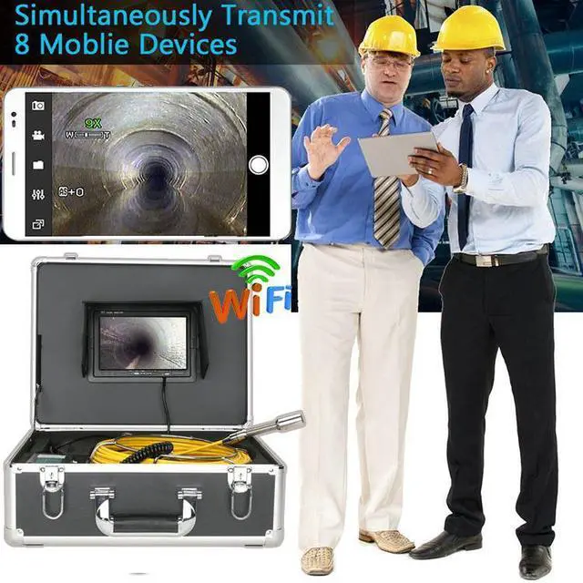 Alt view image 4 of 7 - visiPower Drain Sewer Pipeline Industrial Endoscope Pipe Inspection System Video 7" Wireless WiFi Display screen for Android/IOS, Lens dia 17mm 8GB SD Card Waterproof Camera, Cable Length 50m/164ft