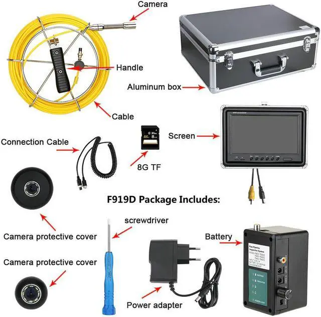 Alt view image 2 of 7 - visiPower Drain Sewer Pipeline Industrial Endoscope Pipe Inspection Multifunctional Video 9" Display Screen DVR Video Recording Lens dia 17mm 8GB SD Card Waterproof Camera Cable Length 40m/131ft