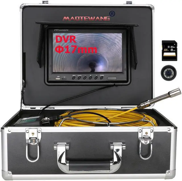 Main image of VisiPower Drain Sewer Pipeline Industrial Endoscope Pipe System Multifunctional Video Camera 9" Display Screen DVR Video Recording, Lens dia 17mm 8GB SD Card Waterproof IP68 Cable Length 70m/229ft