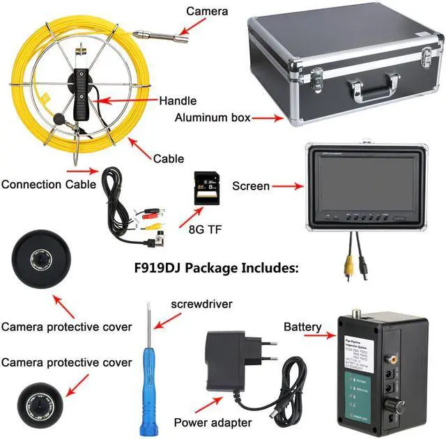 Alt view image 5 of 7 - VisiPower Drain Sewer Pipeline Industrial Endoscope Pipe System Video 9" Display Screen,Video Recording + Meter Counter, Lens dia 17mm 8GB SD Card Waterproof IP68 Cable Length 40m/131ft Camera