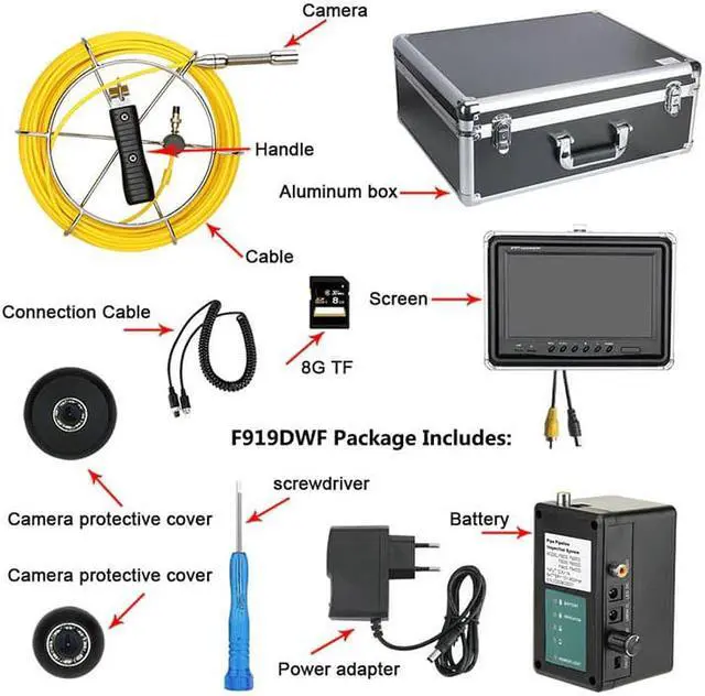 Alt view image 5 of 14 - VisiPower 9" Wireless WiFi Cable Length 30m/98ft Pipe Inspection Video Camera,17MM 8GB SD Card Drain Sewer Pipeline Industrial Endoscope Android/IOS