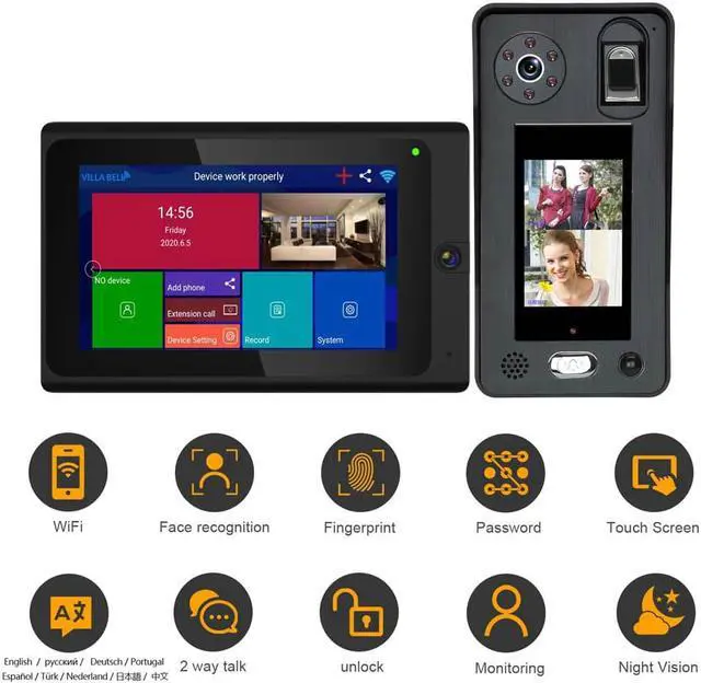 Alt view image 2 of 7 - 7 inch Two-Way Video Intercom Video Door Phone Doorbell Intercom System 1080P Camera 500 Fingerprints 500 Face Recognition unlock
