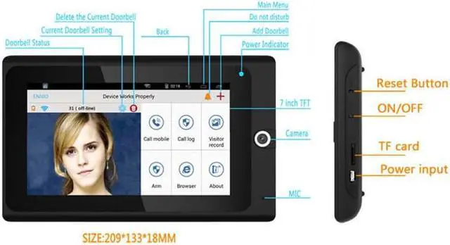 Alt view image 5 of 7 - 7 inch Two-Way Video Intercom Video Door Phone Doorbell Intercom System 1080P Camera 500 Fingerprints 500 Face Recognition unlock