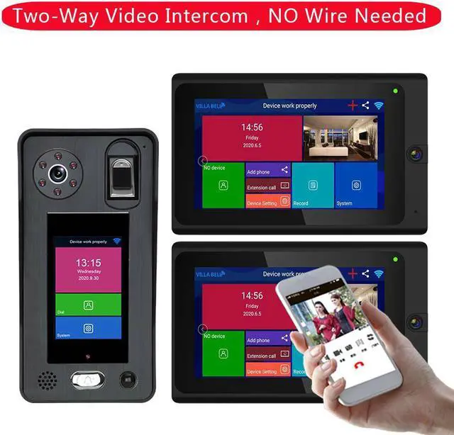 Main image of 7 inch Two-Way Video Intercom Video Door Phone Doorbell Intercom System 1080P Camera 500 Fingerprints 500 Face Recognition unlock 2 monitor