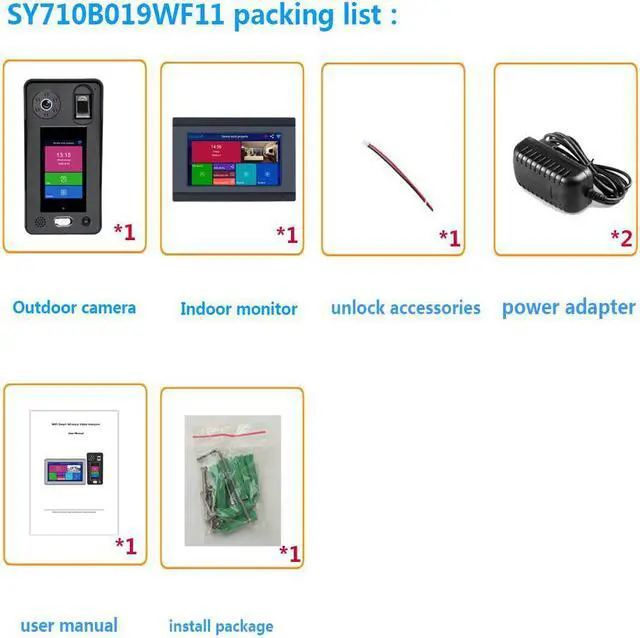 Alt view image 7 of 7 - 7 inch Wireless WIFI Video Door Phone Doorbell Intercom System 1080P Camera 500 Fingerprints 500 Face Recognition unlock