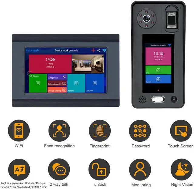 Alt view image 2 of 7 - 7 inch Wireless WIFI Video Door Phone Doorbell Intercom System 1080P Camera 500 Fingerprints 500 Face Recognition unlock