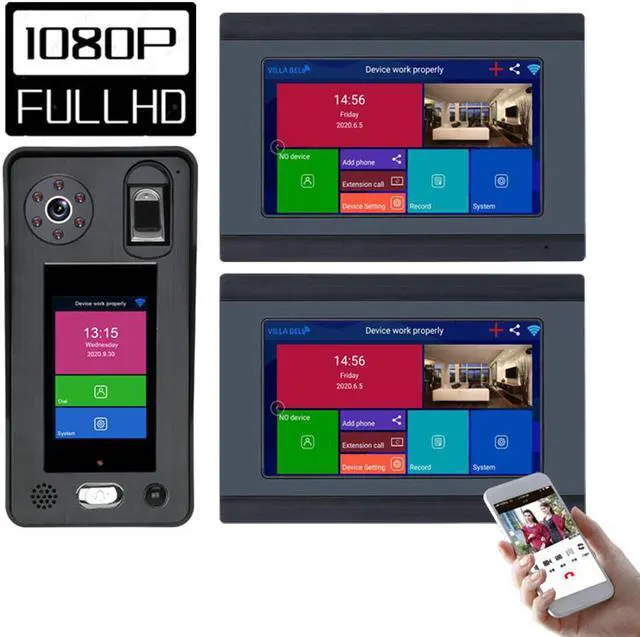 Main image of 7 inch Wireless WIFI Video Door Phone Doorbell Intercom System 1080P Camera 500 Fingerprints 500 Face Recognition unlock 2 monitor