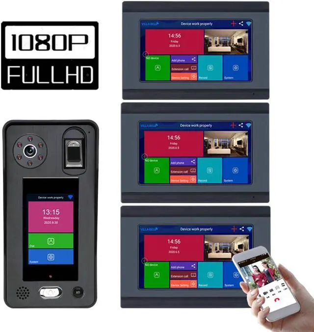 Main image of 7 inch Wireless WIFI Video Door Phone Doorbell Intercom System 1080P Camera 500 Fingerprints 500 Face Recognition unlock 3 monitor