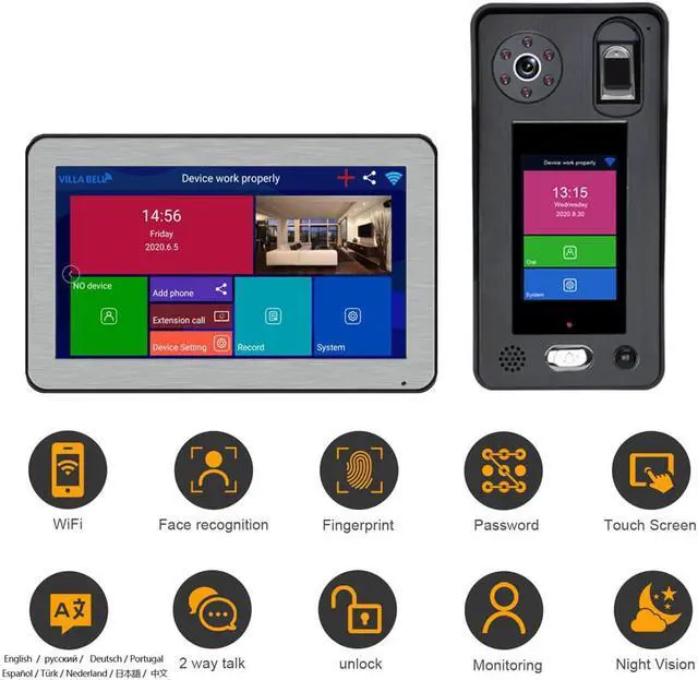 Alt view image 2 of 7 - VisiPower 10 inch Wireless WIFI Video Door Phone Doorbell Intercom System 1080P Camera 500 Fingerprints 500 Face Recognition unlock