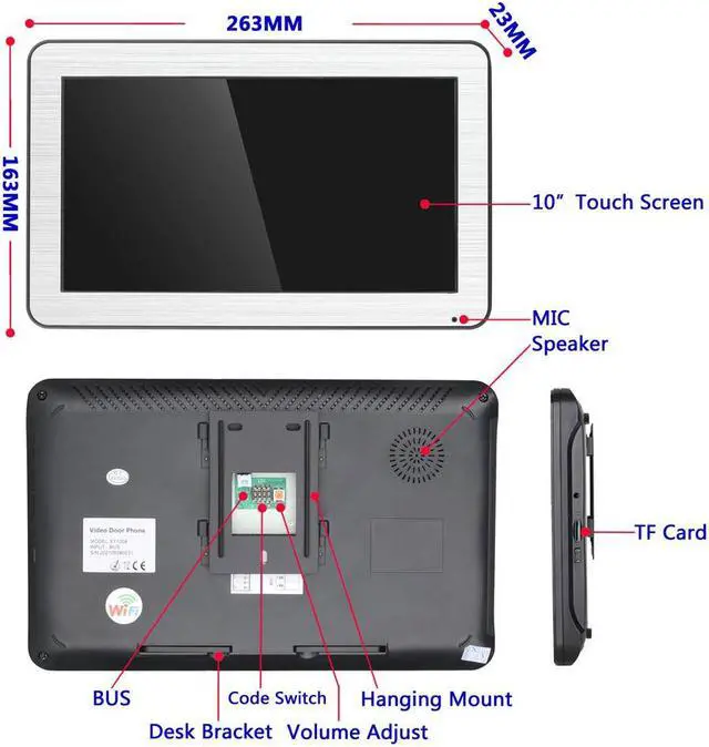 Alt view image 5 of 7 - 10 Inch  Wired WIFI  BUS 2 Wire Video Door Phone Intercom systems with HD 1000TVL  Camera Night Vision,Support Remote APP unlocking,Recording