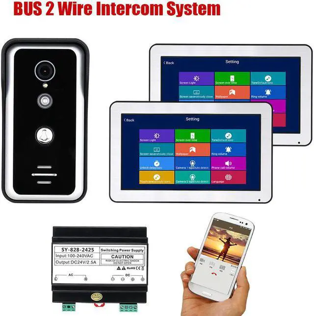 Main image of 10 Inch  Wired WIFI  BUS 2 Wire Video Door Phone Intercom systems with HD 1000TVL  Camera Night Vision,Support Remote APP unlocking,Recording 2 monitor