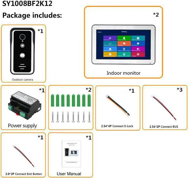 Alt view image 2 of 2 - 10 Inch  Wired WIFI  BUS 2 Wire Video Door Phone Intercom systems with HD 1000TVL  Camera Night Vision,Support Remote APP unlocking,Recording 2 monitor