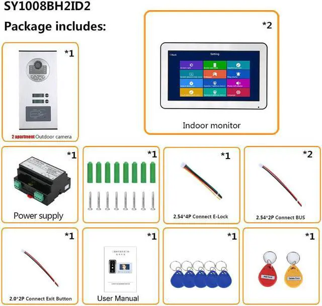 Alt view image 7 of 7 - Wired WIFI 10 Inch BUS 2 Wire Video Door Phone Intercom systems Kit for home 2 Units Apartment  Night Vision  Support Remote APP 2monitor