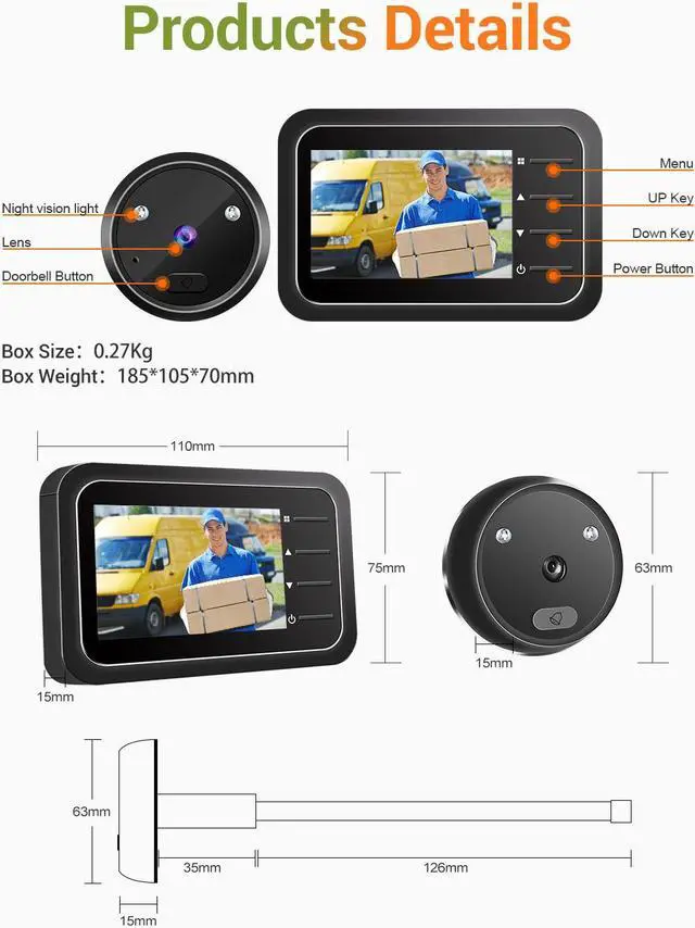 Alt view image 7 of 7 - Escam C22 ,720P Home Doorbell Camera Electronic Peephole 120° View angle 2.4'' LCD Screen
