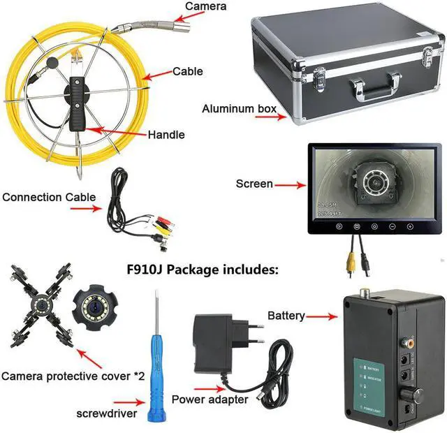 Alt view image 7 of 7 - Draining plumbing,Wire inspection,7" Monitor Pipe Inspection Video Camera,IP68 HD Drain Sewer Pipeline Industrial Endoscope System with 12PCS LED Lights, cable length 30m/98ft
