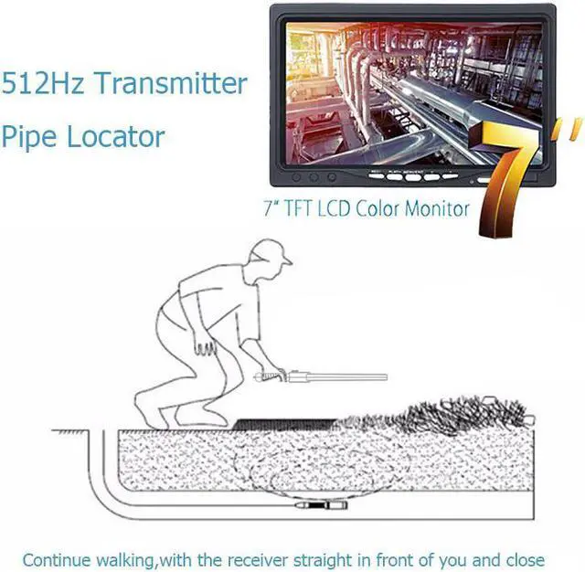 Alt view image 6 of 7 - VisiPower Draining plumbing inspection/ Sewer Pipe Inspection Camera/Pipeline Industrial Endoscope/7" Monitor/12PCS LED Lights /512hz Transmitter/Auto balance Auto Self Leveling/Cable length 30m/98ft