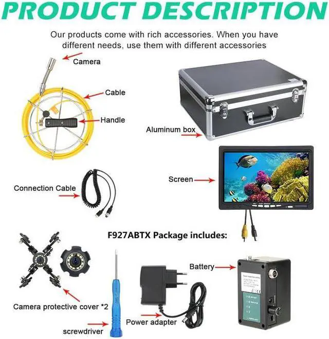 Alt view image 7 of 7 - VisiPower Draining plumbing inspection Sewer Pipe Inspection Camera/Pipeline Industrial Endoscope/7" Monitor/12PCS LED Lights /512hz Transmitter/Auto balance Auto Self Leveling/ Cable length 40m/131ft