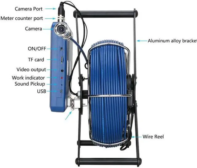 Alt view image 5 of 7 - VisiPower 10inch Touch screen Industrial Pipe Inspection Video Camera with Meter Counter / DVR Video recording / WIFI wireless / Photo Editing/23mm HD 1080P 6W LED Lights Cable Length 30m/98ft Camera