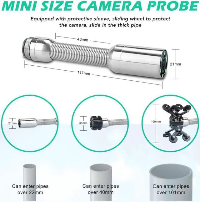 Alt view image 2 of 7 - VisiPower 10inch Touch screen Industrial Pipe Inspection Video Camera with Meter Counter / DVR Video recording / WIFI wireless / Photo Editing/23mm HD 1080P 6W LED Lights Cable Length 30m/98ft Camera