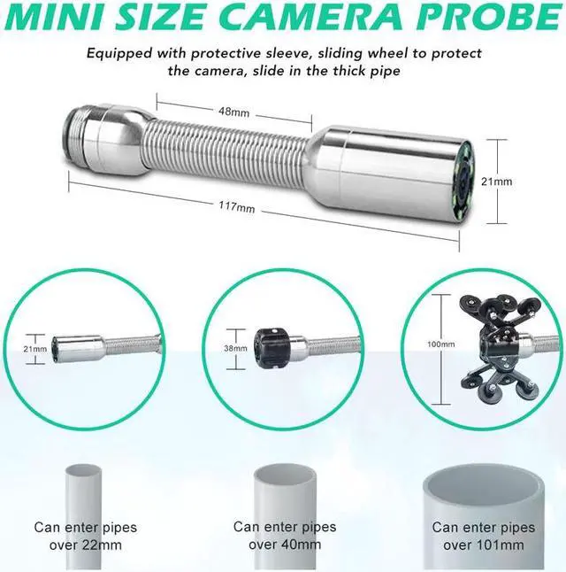 Alt view image 3 of 7 - VisiPower 10inch Touch screen Pipe Sewer Inspection Video Camera with Meter Counter / DVR Video recording / WIFI wireless / Photo Editing/23mm HD 1080P /6W LED Lights/50m/164ft Cable length Camera