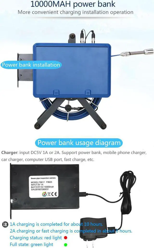 Alt view image 4 of 7 - VisiPower 10inch Touch screen Pipe Sewer Inspection Video Camera with Meter Counter / DVR Video recording / WIFI wireless / Photo Editing/23mm HD 1080P /6W LED Lights/50m/164ft Cable length Camera