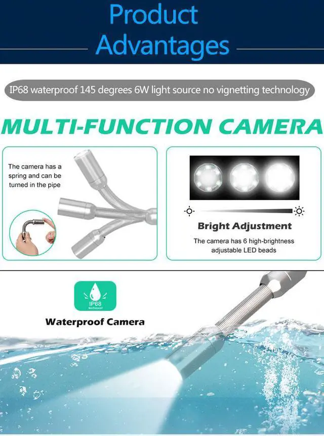 Alt view image 2 of 7 - VisiPower 10inch Touch screen Pipe Sewer Inspection Video Camera with Meter Counter / DVR Video recording / WIFI wireless / Photo Editing/23mm HD 1080P /6W LED Lights/50m/164ft Cable length Camera