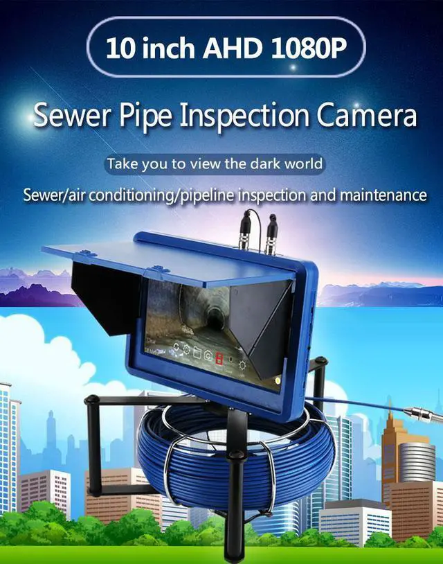 Alt view image 2 of 7 - VisiPower 10inch Touch screen Industrial Pipe Sewer Video Camera with Meter Counter / DVR Video recording / WIFI wireless / Photo Editing/23mm HD 1080P /6W LED Lights/60m/197ft Cable length   Camera