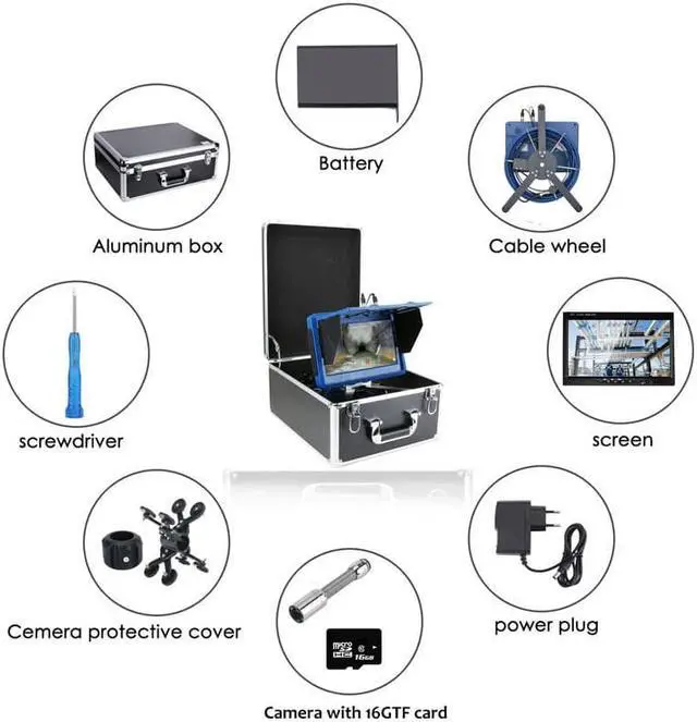 Alt view image 7 of 7 - VisiPower 10inch Touch screen Pipe Sewer Inspection Video Camera with Meter Counter / DVR Video recording / WIFI wireless / Photo Editing/23mm HD 1080P/ 6W LED Lights/80m/262ft Cable lengt  Camera
