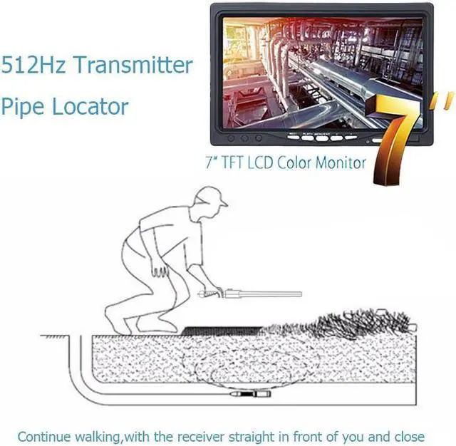 Alt view image 5 of 7 - VisiPower 7" Monitor DVR Cable Length 30m/98ft Sewer Pipe Inspection Video Camera with Auto balance Auto Self Leveling 512HZ Transmitter Pipe Locato  22MM IP68 HD 1000TVL Camera 12PCS LED Lights