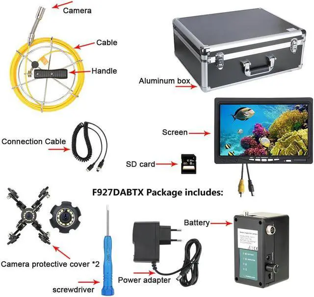 Alt view image 7 of 7 - VisiPower 7" Monitor DVR Cable Length 30m/98ft Sewer Pipe Inspection Video Camera with Auto balance Auto Self Leveling 512HZ Transmitter Pipe Locato  22MM IP68 HD 1000TVL Camera 12PCS LED Lights