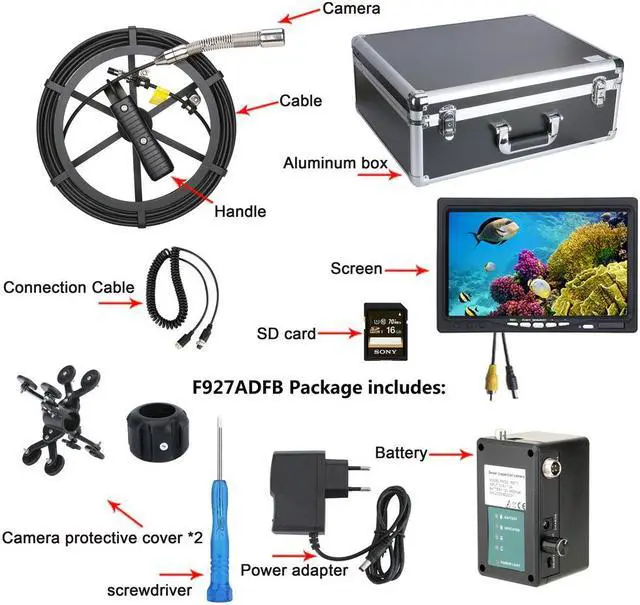 Alt view image 7 of 7 - Draining plumbing,Wall,Wire inspection/ Sewer Pipe Inspection Camera/Pipeline Industrial Endoscope/7" Monitor/DVR video recording/12PCS LED Lights /16GB SD Card/8 hours continuous use/20m Cable length