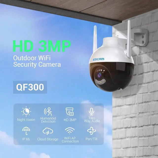 Main image of ESCAM QF300 3MP Pan/Tilt AI Humanoid Detection Auto Tracking Cloud Storage Waterproof WiFi IP Camera with Two Way Audio Night Vision