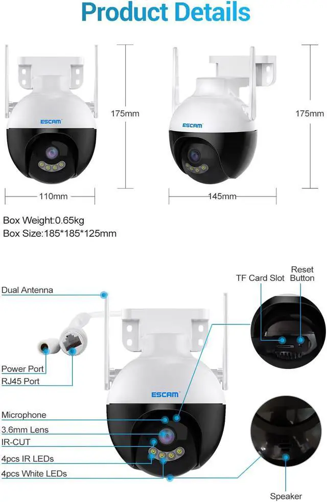 Alt view image 6 of 7 - ESCAM QF300 3MP Pan/Tilt AI Humanoid Detection Auto Tracking Cloud Storage Waterproof WiFi IP Camera with Two Way Audio Night Vision