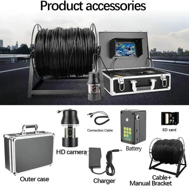 Alt view image 7 of 7 - VisiPower DVR Video Recorder HD Dome Fish Finder 360 Rotated Camera Panoramic view,7'' monitor Underwater exploration,fishing,Swimming/diving/snorkeling,well inspection Cable Length 656ft/200m Camera