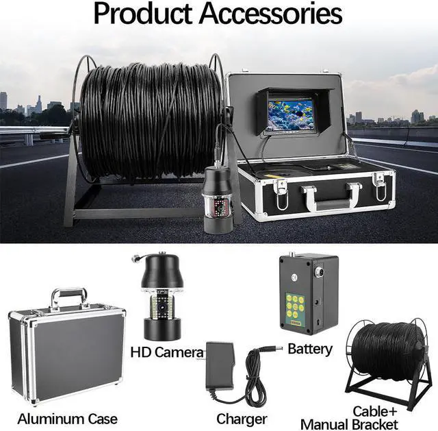 Alt view image 6 of 6 - VisiPower Underwater Fish Finder Camera 7" Color Monitor camera can be rotated       fishing/Swimming/diving/snorkeling/Well/pipe inspection Depth/Temperature display HD Panoramic viewing Camera 165ft