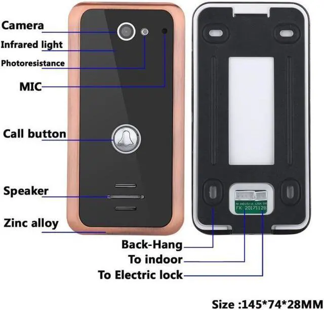 Alt view image 4 of 7 - 7inch Wired Wifi IP Video Door Phone Doorbell Intercom Entry System with Aluminum Alloy 1000TVL Wired Camera Night Vision