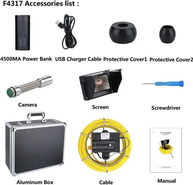 Alt view image 7 of 7 - 50M/164ft cable length, 4.3 inch 17mm  Handheld Industrial Pipe Sewer Inspection Video Camera  IP68 Waterproof Drain Pipe Sewer Inspection Camera System 1000 TVL Camera with 8pcs LED Lights