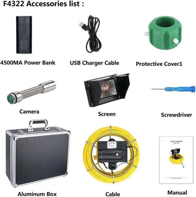 Alt view image 7 of 7 - 40M/131ft cable length 4.3 inch 22mm  Handheld Industrial Pipe Sewer Inspection Video Camera  IP68 Waterproof Drain Pipe Sewer Inspection Camera System 1000 TVL Camera with 6W LED Lights