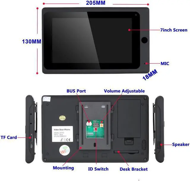 Alt view image 4 of 7 - Wireless Wifi 7 Inch Doorbell BUS 2 Wire RFID Video Door Phone Intercom systems Support Remote APP home Access Control System 1 Monitor + 1 Camera