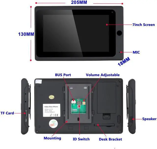 Alt view image 4 of 7 - Wireless Wifi 7 Inch Doorbell BUS 2 Wire RFID Video Door Phone Intercom systems Support Remote APP home Access Control System  2 doorbell + 1 monitor