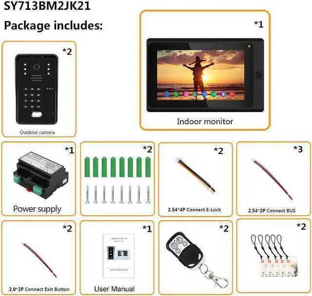 Alt view image 7 of 7 - Wireless Wifi 7 Inch Doorbell BUS 2 Wire RFID Video Door Phone Intercom systems Support Remote APP home Access Control System  2 doorbell + 1 monitor